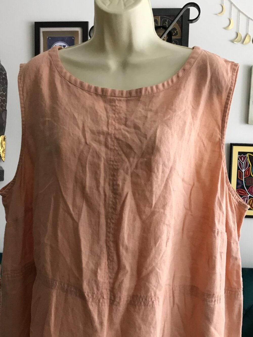 J JILL Love Linen size 3X Pale Orange Sleeveless Dress with Pockets - Picture 2 of 5